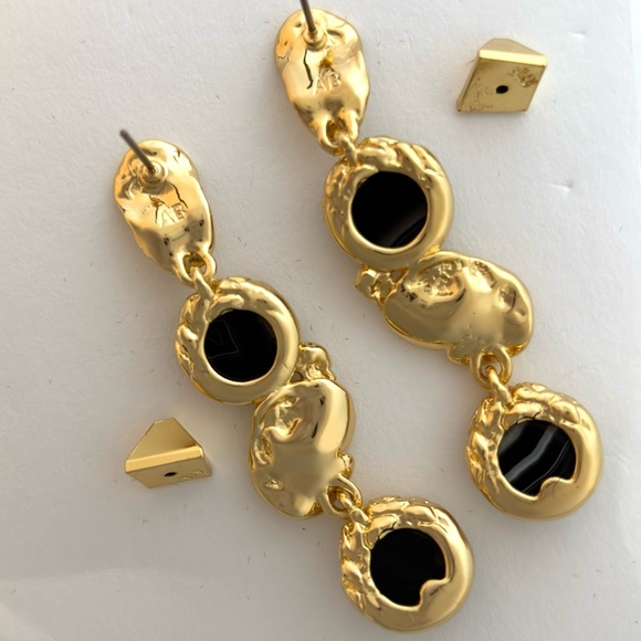 ALEXIS BITTAR • Brut Black Onyx Gold Coin Linear Post Drop Earrings - Picture 11 of 13